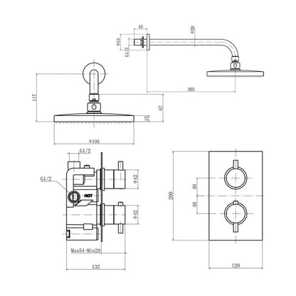 [BSTSS008] Curc Conc Thermo Shower Set CP - Technical Drawing