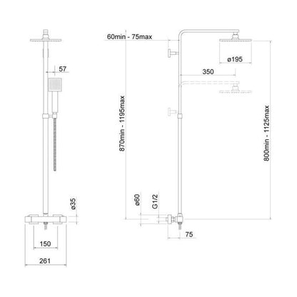 [BSTSS100] Zacha CP Square Expo Adj Thermo Shower - Technical Drawing