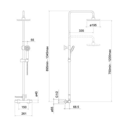 [BSTSS109] Harik 2 Rnd Expo Adj Thermo Shower Set - Technical Drawing