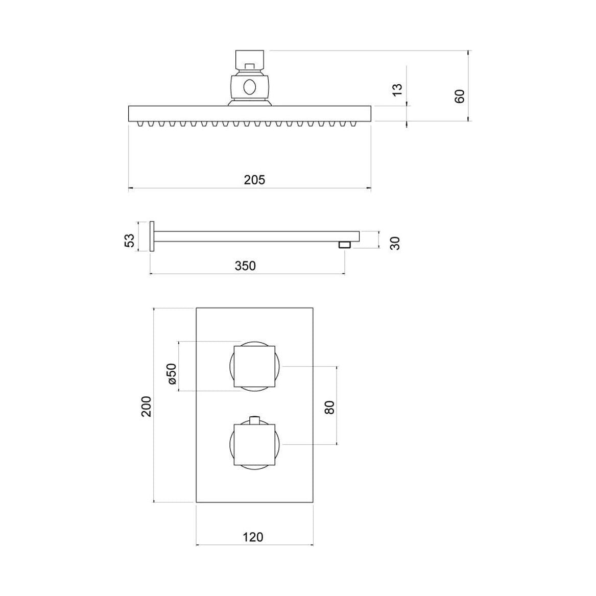 [BSTSS202] Bojac Conc Thermo Shower Set BLK - Technical Drawing