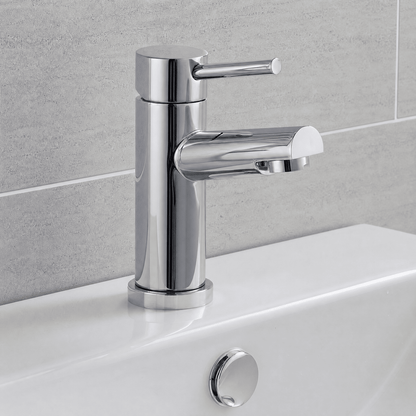 [BT20B2W] Contemporary Bathroom Mono Basin Tap – Round Lever, 130 x 90mm, Chrome - Silo