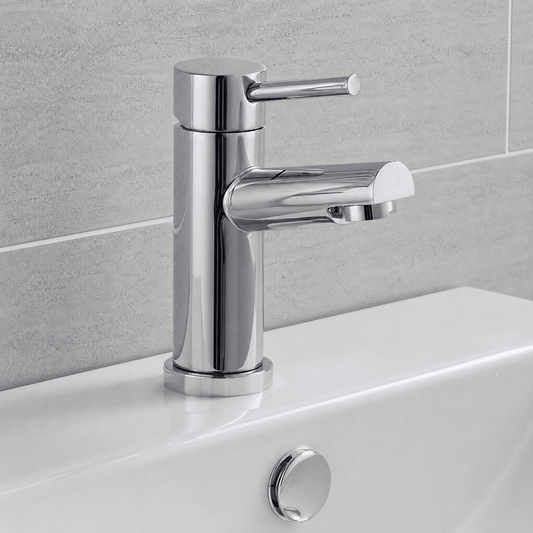 [BT20B2W] Contemporary Bathroom Mono Basin Tap – Round Lever, 130 x 90mm, Chrome - Silo