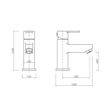 [BT9001BL] Contemporary Bathroom Mini Basin Tap – Round Lever, 145 x 48mm, Matt Black - Technical Drawing