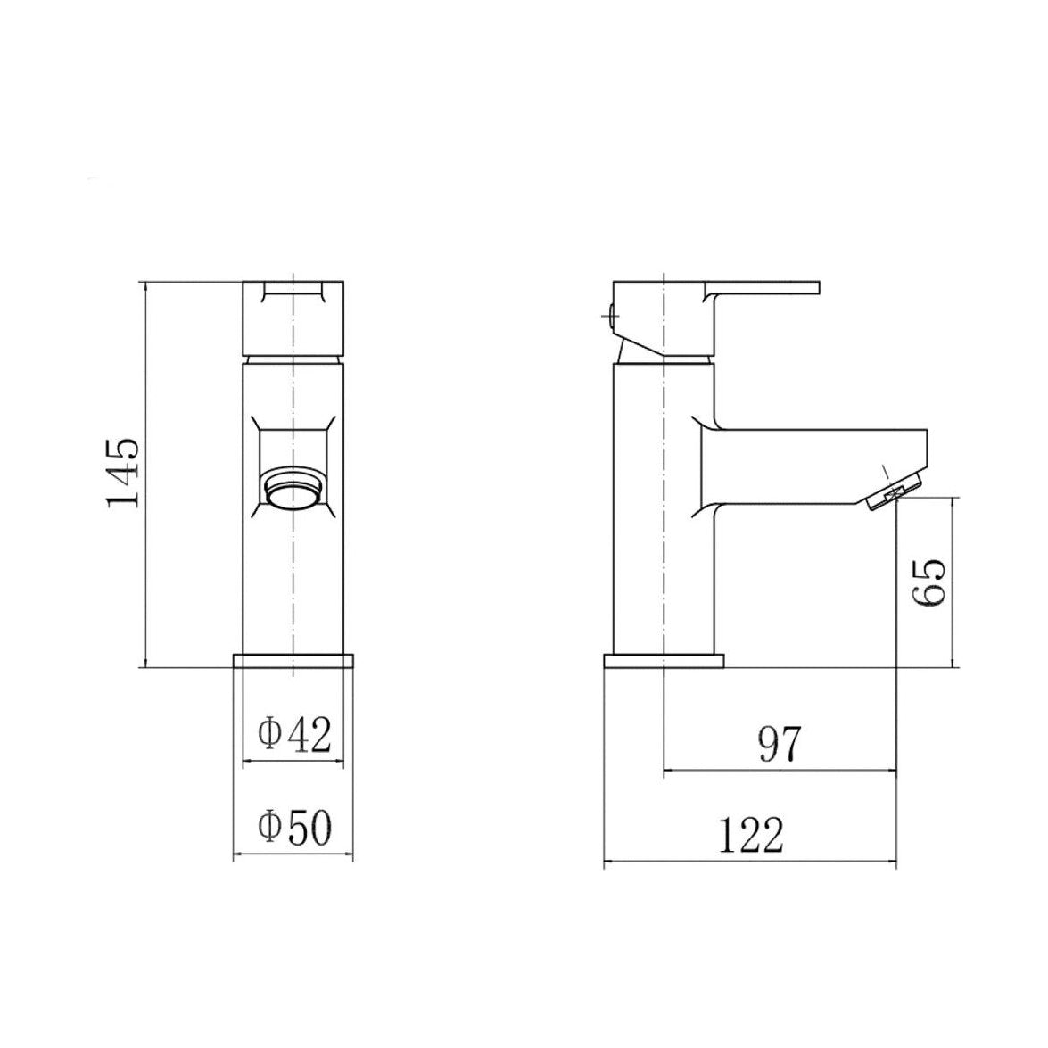 [BT9002] Modern Bathroom Round Mono Basin Mixer Tap with Waste - Chrome - Technical Drawing