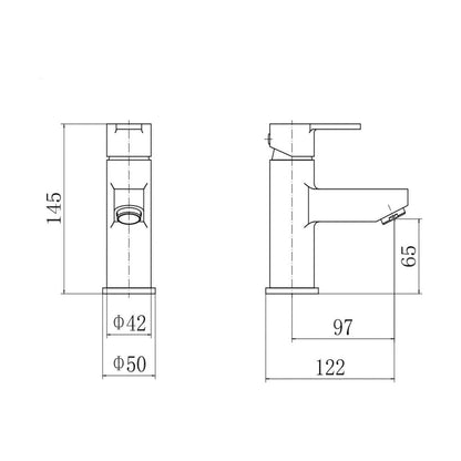 [BT9002] Modern Bathroom Round Mono Basin Mixer Tap with Waste - Chrome - Technical Drawing