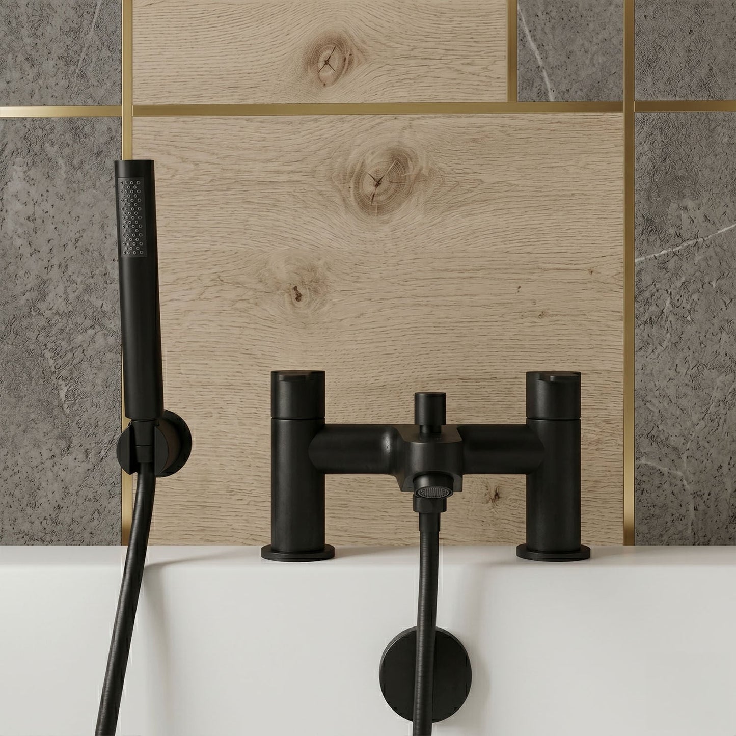 [BT9005BL] Modern Bathroom Round Deck Mounted Bath Shower Mixer Tap with Kit - Choice of Colour - Silo