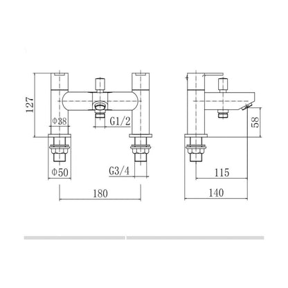 [BT9005] Modern Bathroom Round Deck Mounted Bath Shower Mixer Tap with Kit - Choice of Colour - Technical Drawing