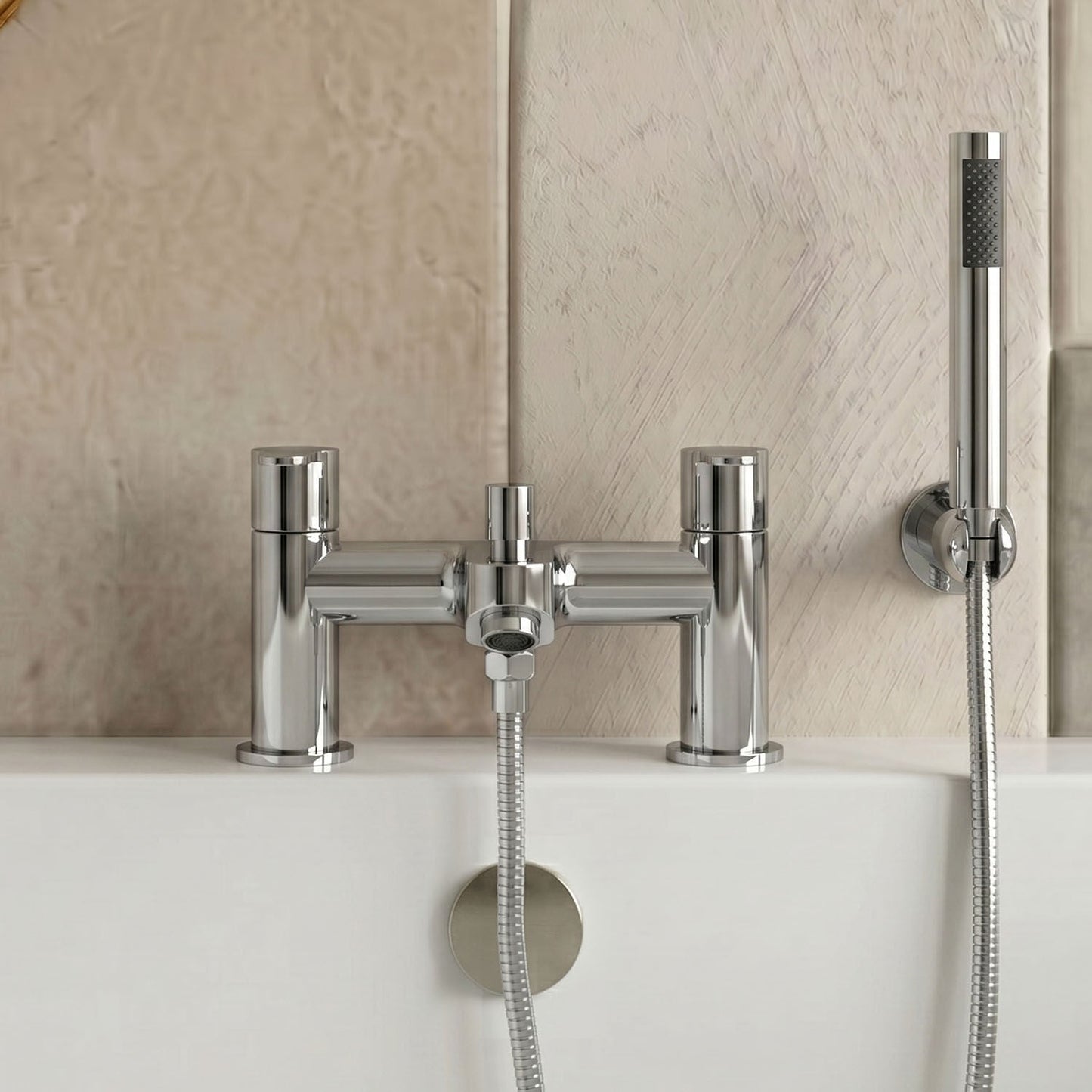 [BT9005] Modern Bathroom Round Deck Mounted Bath Shower Mixer Tap with Kit - Choice of Colour - Silo