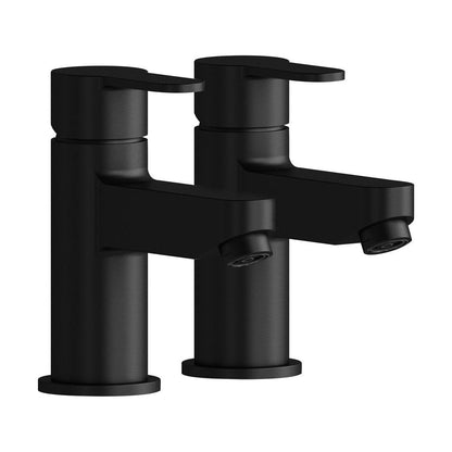 [BT9007BL] Modern Bathroom Round Bath Pillar Taps (Pair) - Black - Cutout