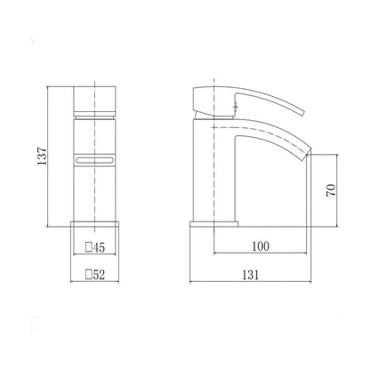 [BT9042BL] Contemporary Bathroom Curved Spout Basin Mixer Tap with Waste - Choice of Colour - Technical Drawing
