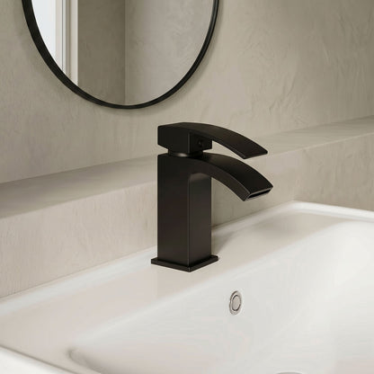 [BT9042BL] Contemporary Bathroom Curved Spout Basin Mixer Tap with Waste - Choice of Colour - Silo