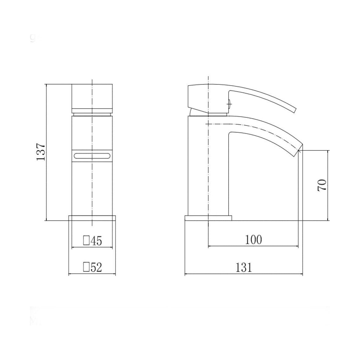 [BT9042] Contemporary Bathroom Curved Spout Basin Mixer Tap with Waste - Choice of Colour - Technical Drawing