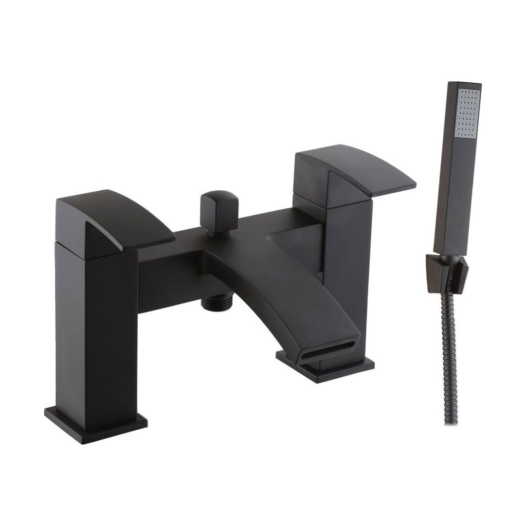 [BT9045BL] Contemporary Bathroom Curved Spout Deck Mounted Bath Shower Mixer Tap with Kit - Cutout