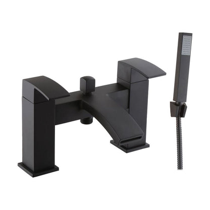 [BT9045BL] Contemporary Bathroom Curved Spout Deck Mounted Bath Shower Mixer Tap with Kit - Cutout