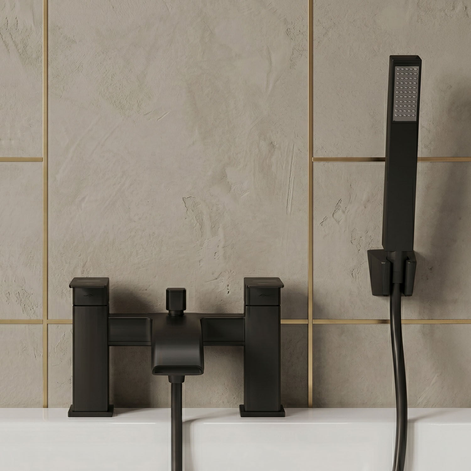 [BT9045BL] Contemporary Bathroom Curved Spout Deck Mounted Bath Shower Mixer Tap with Kit - Silo