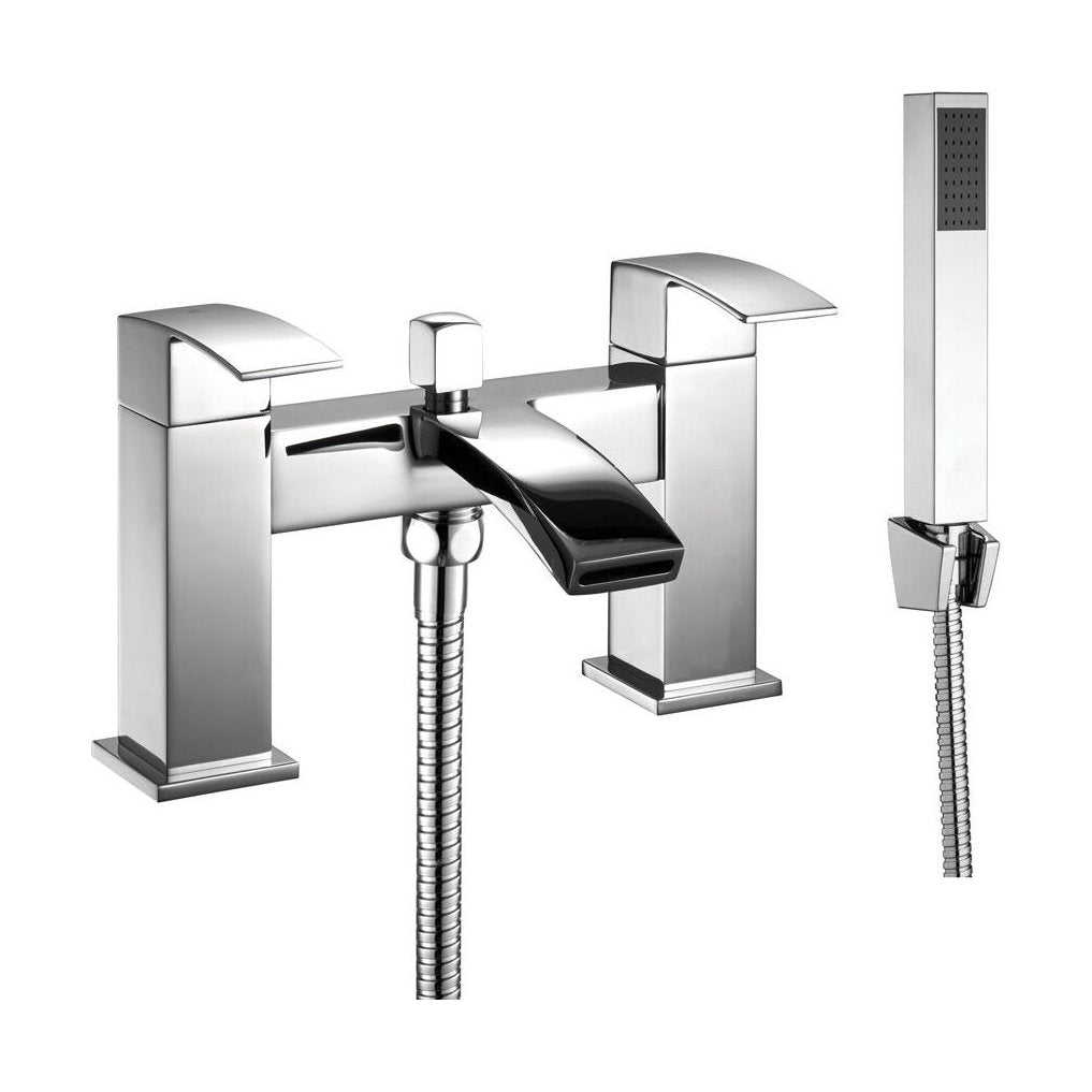 [BT9045] Contemporary Bathroom Curved Spout Deck Mounted Bath Shower Mixer Tap with Kit - Cutout