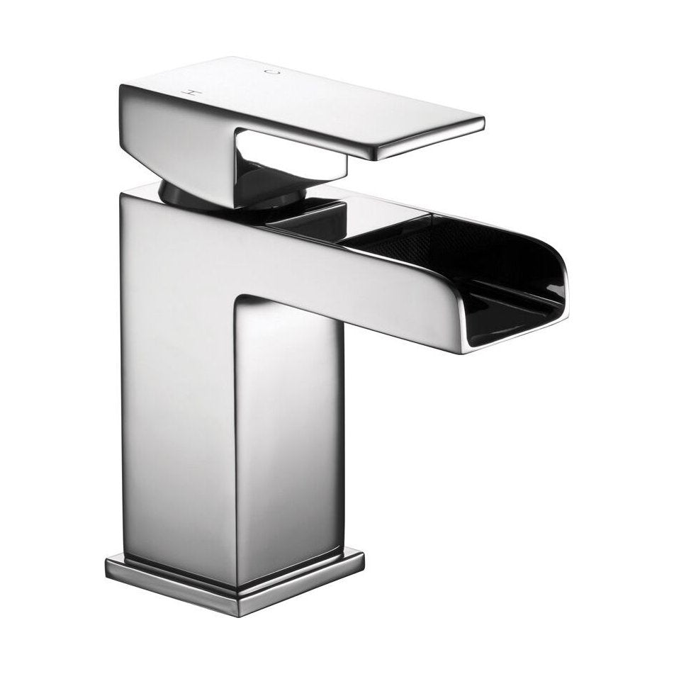 [BT9082] Modern Bathroom Square Waterfall Mono Basin Mixer Tap with Waste - Chrome - Cutout