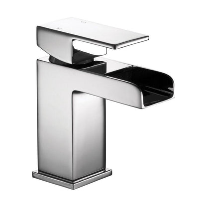 [BT9082] Modern Bathroom Square Waterfall Mono Basin Mixer Tap with Waste - Chrome - Cutout