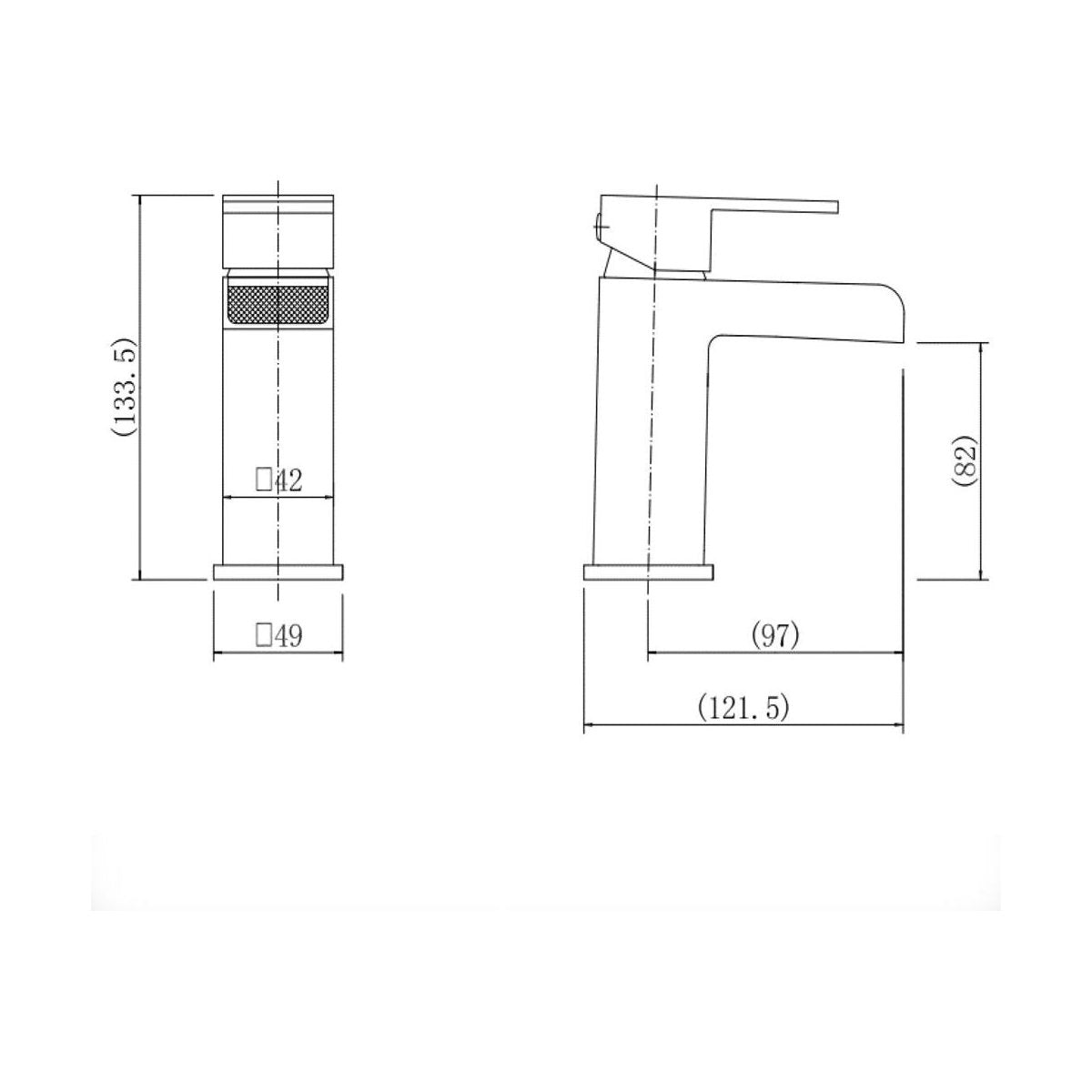 [BT9082] Modern Bathroom Square Waterfall Mono Basin Mixer Tap with Waste - Chrome - Technical Drawing