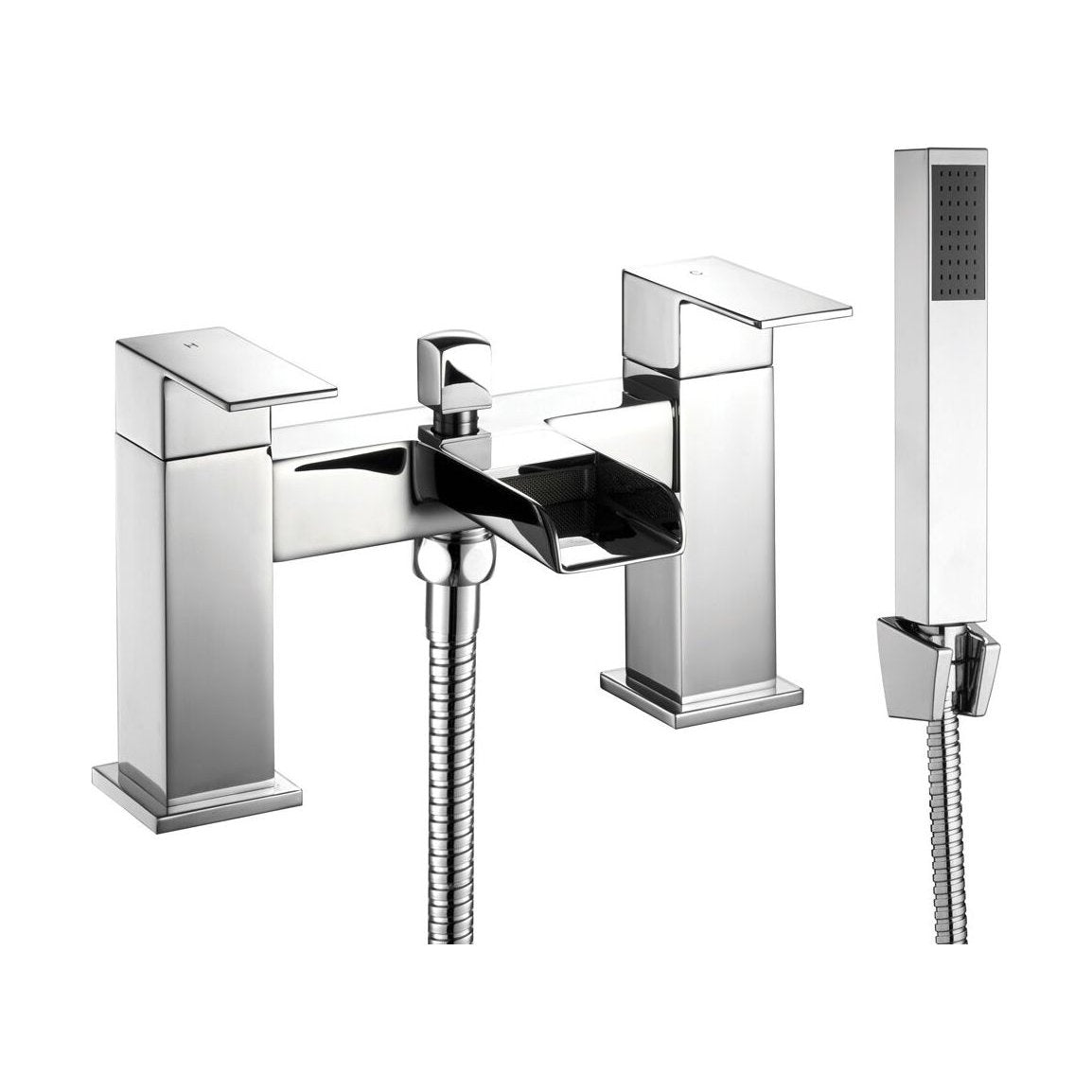 [BT9085] Modern Bathroom Square Waterfall Deck Mounted Bath Shower Mixer Tap with Kit - Chrome - Cutout