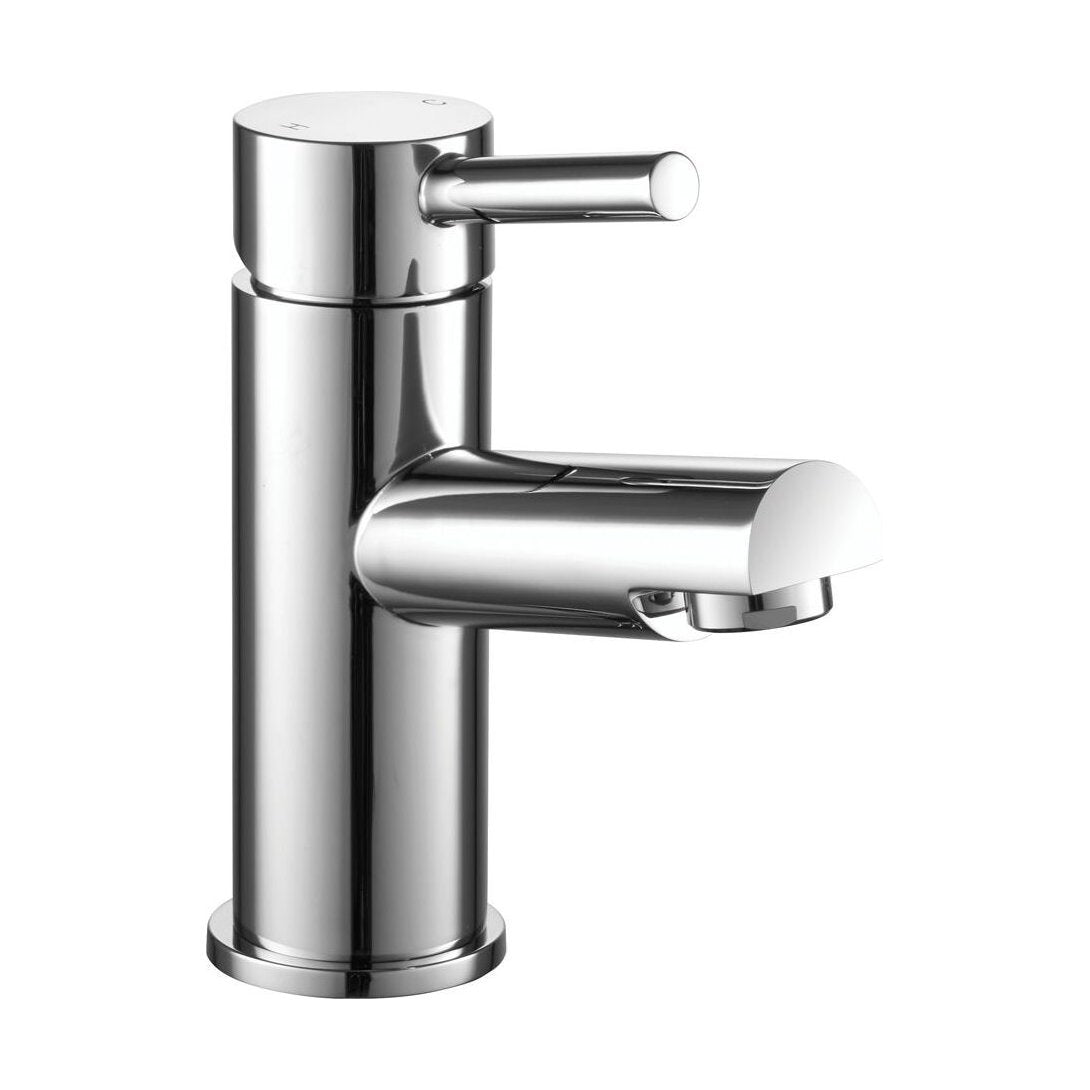 [BT9090] Modern Bathroom Minimalist Round Mono Basin Mixer Tap with Waste - Chrome - Cutout