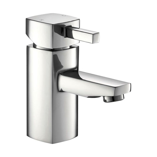 [BT9098] Contemporary Bathroom Square Mono Basin Mixer Tap with Waste - Chrome - Cutout