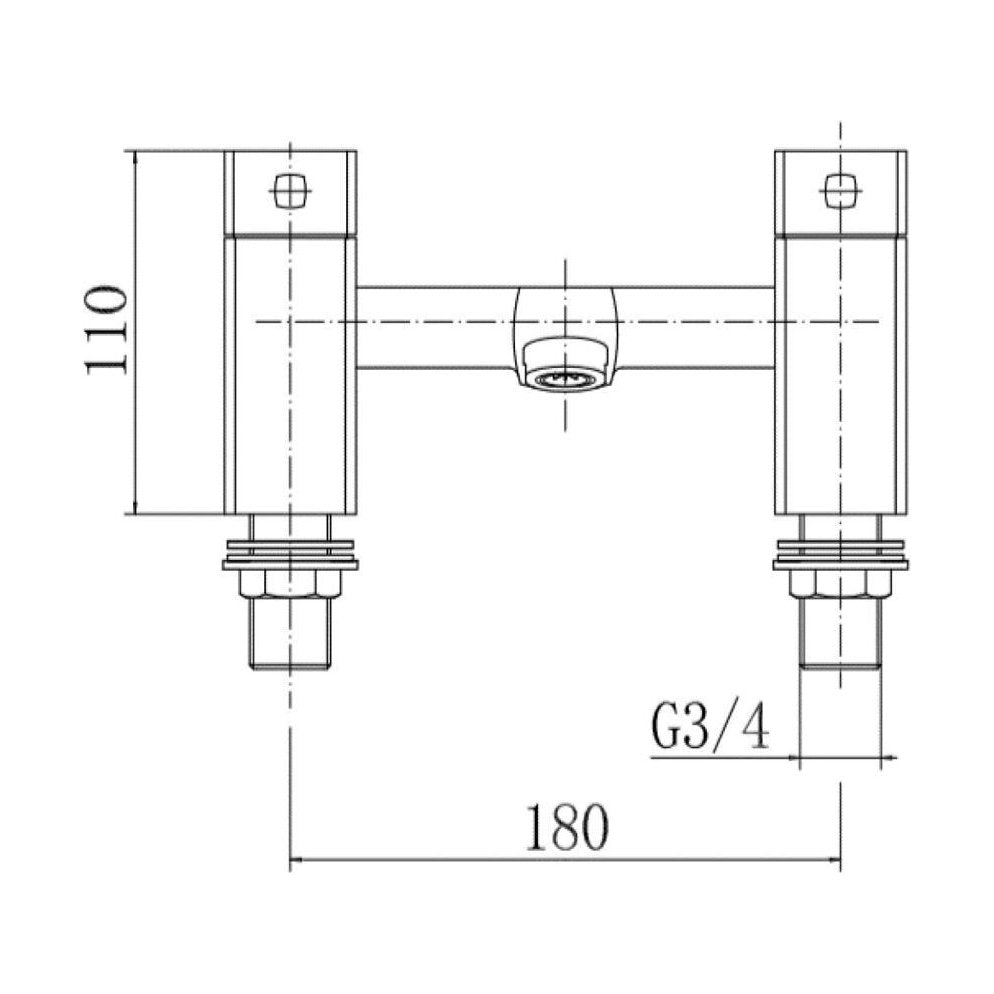 [BT9099] Contemporary Bathroom Square Deck Mounted Bath Filler Tap - Chrome - Technical Drawing