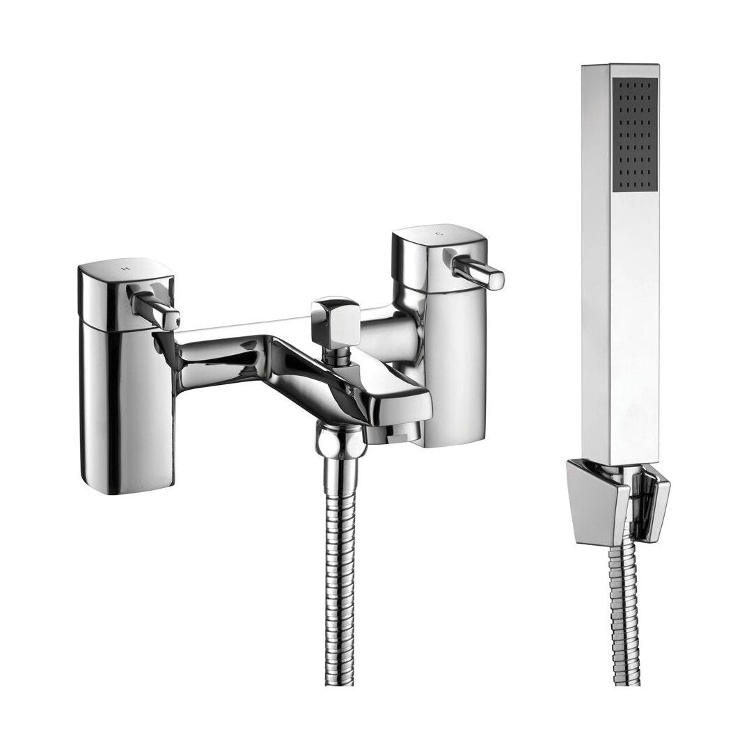 [BT9100] Contemporary Bathroom Square Deck Mounted Bath Shower Mixer Tap with Kit - Chrome - Cutout