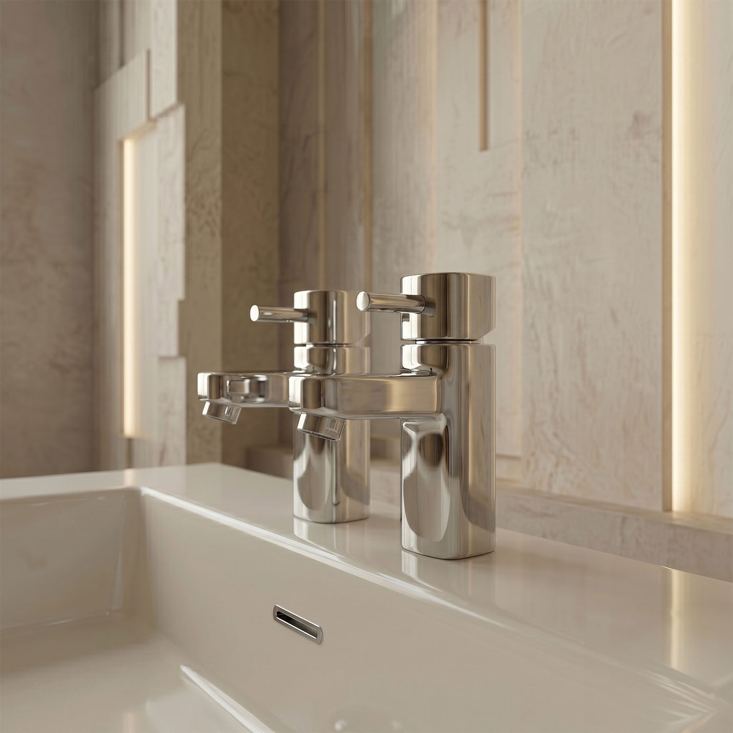 [BT9101] Contemporary Bathroom Square Basin Pillar Taps - Chrome - Silo