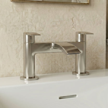 [BT9107] Modern Bathroom Curved Spout Deck Mounted Bath Filler Tap - Choice of Colour - Silo