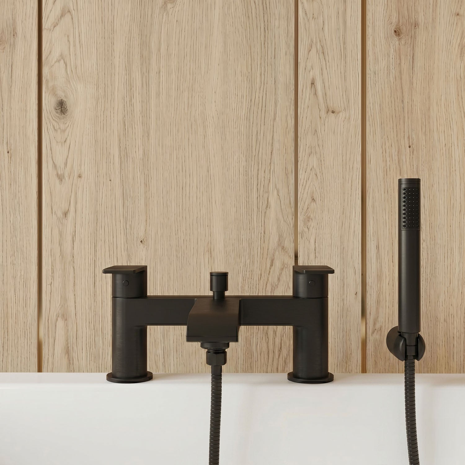[BT9108BL] Modern Bathroom Curved Spout Deck Mounted Bath Shower Mixer Tap with Kit - Choice of Colour - Silo