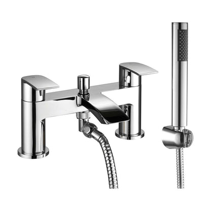 [BT9108] Modern Bathroom Curved Spout Deck Mounted Bath Shower Mixer Tap with Kit - Choice of Colour - Cutout