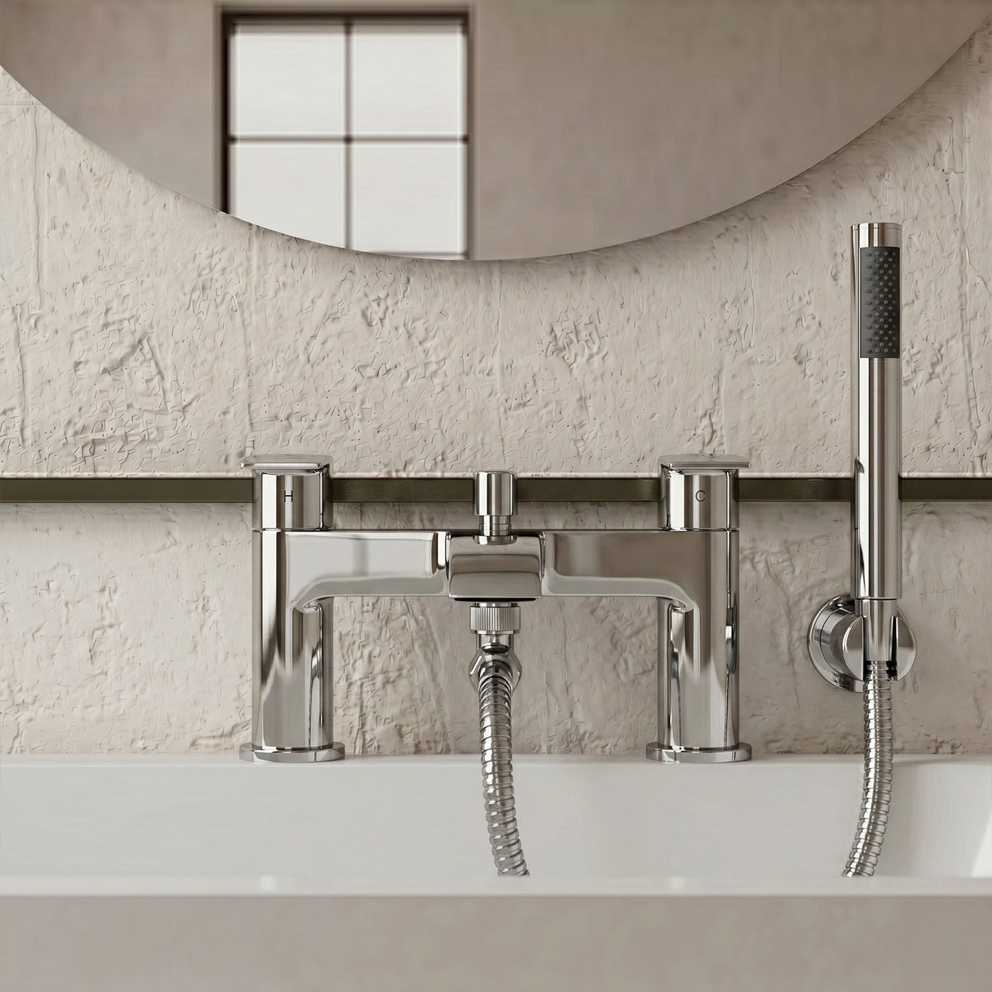 [BT9108] Modern Bathroom Curved Spout Deck Mounted Bath Shower Mixer Tap with Kit - Choice of Colour - Silo