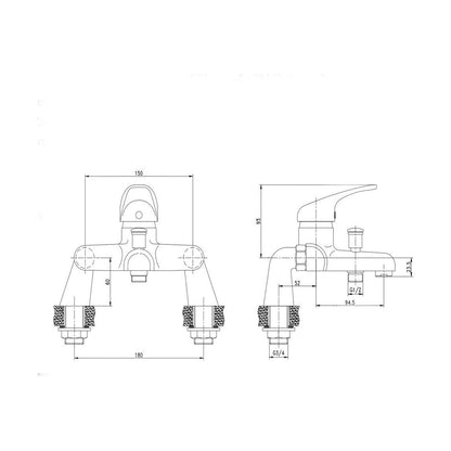 [BT9115] Classic Rounded Deck Mounted Bath Filler Tap - Chrome - Technical Drawing
