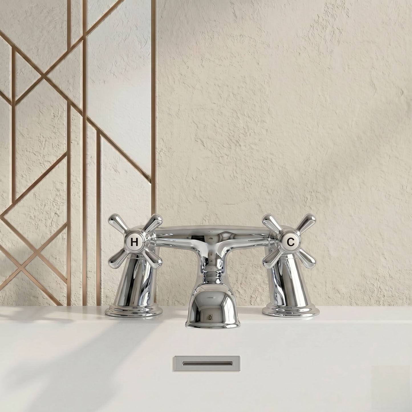 [BT9123] Traditional Bathroom Crosshead Handle Bath Filler Tap - Chrome - Silo