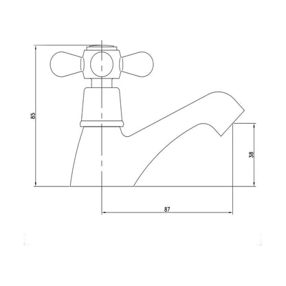 [BT9125] Traditional Bathroom Crosshead Handles Basin Pillar Taps - Chrome - Technical Drawing