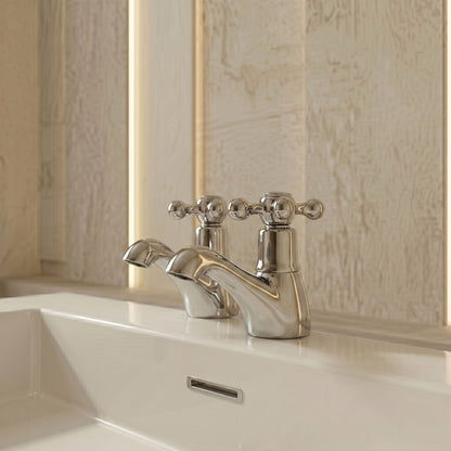 [BT9125] Traditional Bathroom Crosshead Handles Basin Pillar Taps - Chrome - Silo