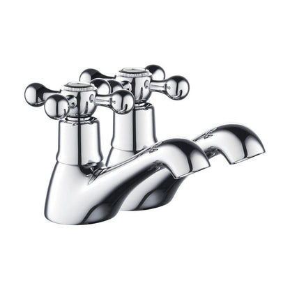 [BT9126] Traditional Bathroom Crosshead Handles Bath Pillar Taps - Chrome - Cutout