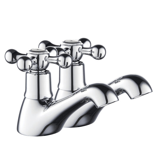 Traditional Bathroom Crosshead Handles Bath Pillar Taps - Chrome