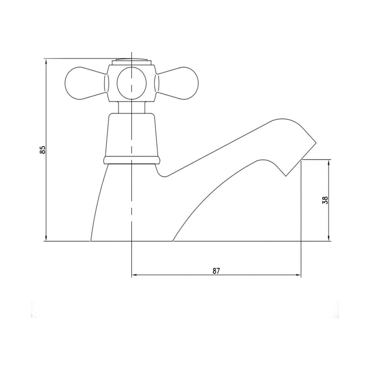 [BT9126] Traditional Bathroom Crosshead Handles Bath Pillar Taps - Chrome - Technical Drawing