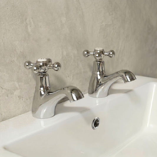 [BT9126] Traditional Bathroom Crosshead Handles Bath Pillar Taps - Chrome - Silo
