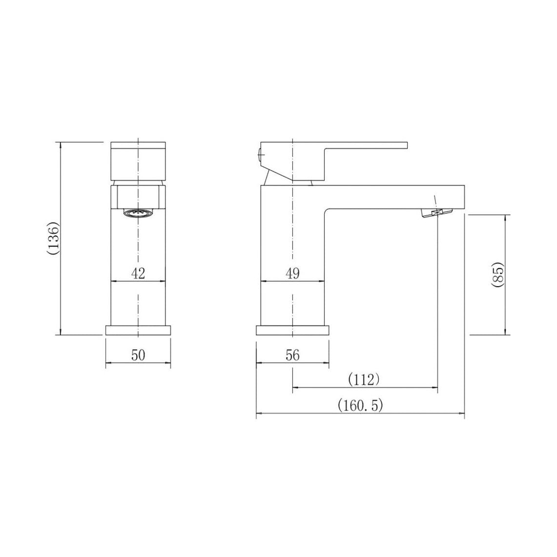 [BT9136BL] Modern Bathroom Soft Square Mono Basin Mixer Tap with Waste - Chrome - Technical Drawing