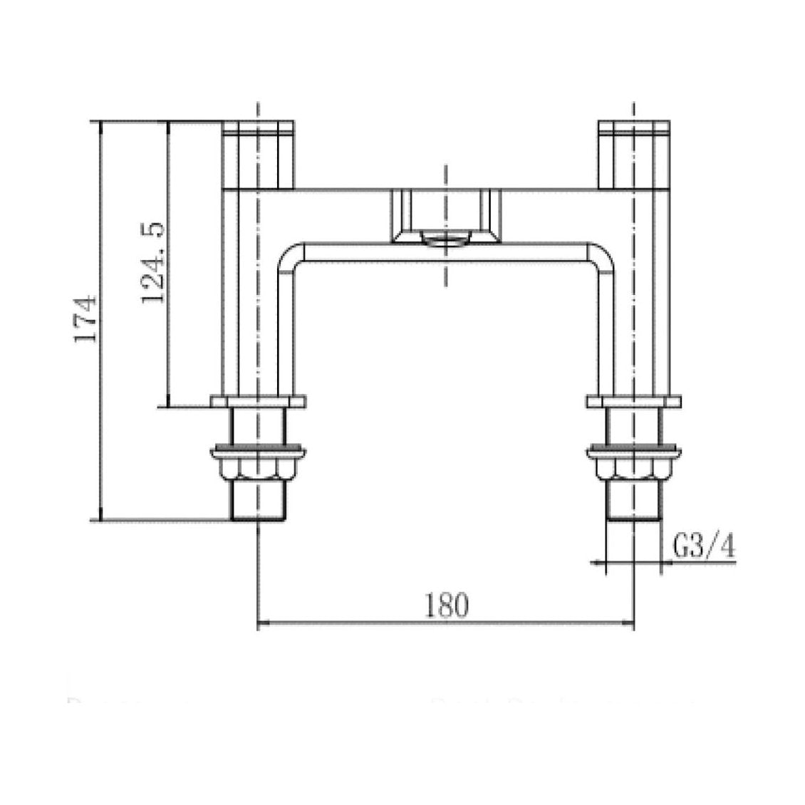 [BT9137BL] Modern Bathroom Soft Square Bath Filler Tap - Chrome - Technical Drawing