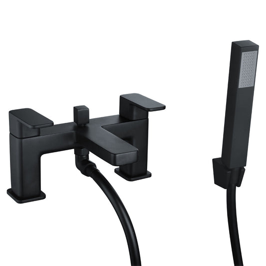 Modern Bathroom Soft Square Bath Shower Mixer Tap - Black