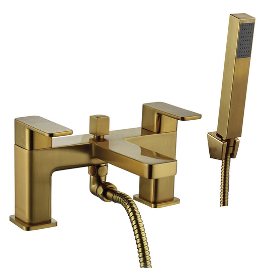 Modern Bathroom Soft Square Bath Shower Mixer Tap - Brushed Brass