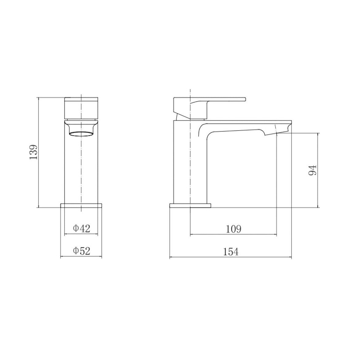 [BT9140BL] Contemporary Bathroom Round Mono Basin Mixer Tap with Waste - Choice of Colour - Technical Drawing