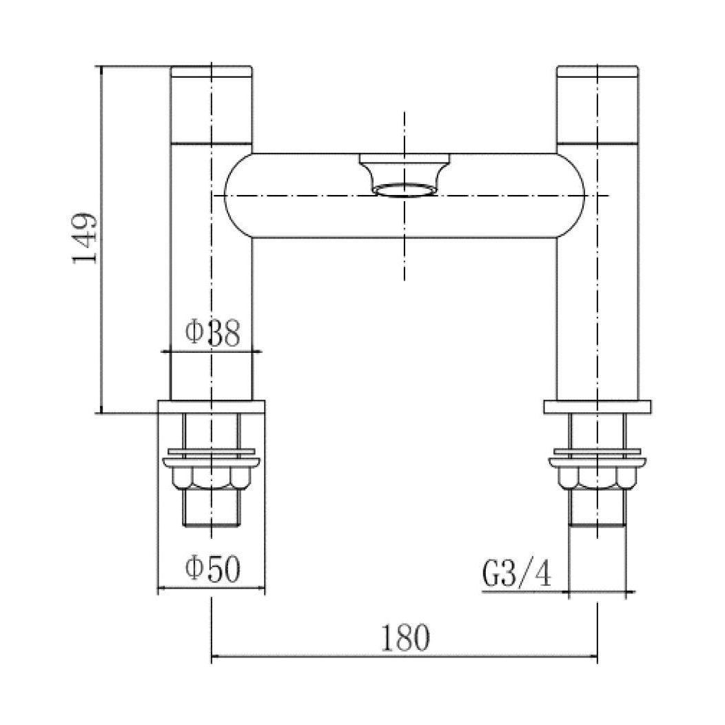 [BT9141BL] Contemporary Bathroom Deck Mounted Round Bath Filler Tap - Choice of Finish - Technical Drawing