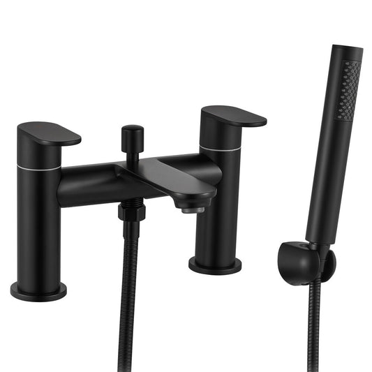 Contemporary Bathroom Deck Mounted Round Bath Shower Mixer Tap - Black