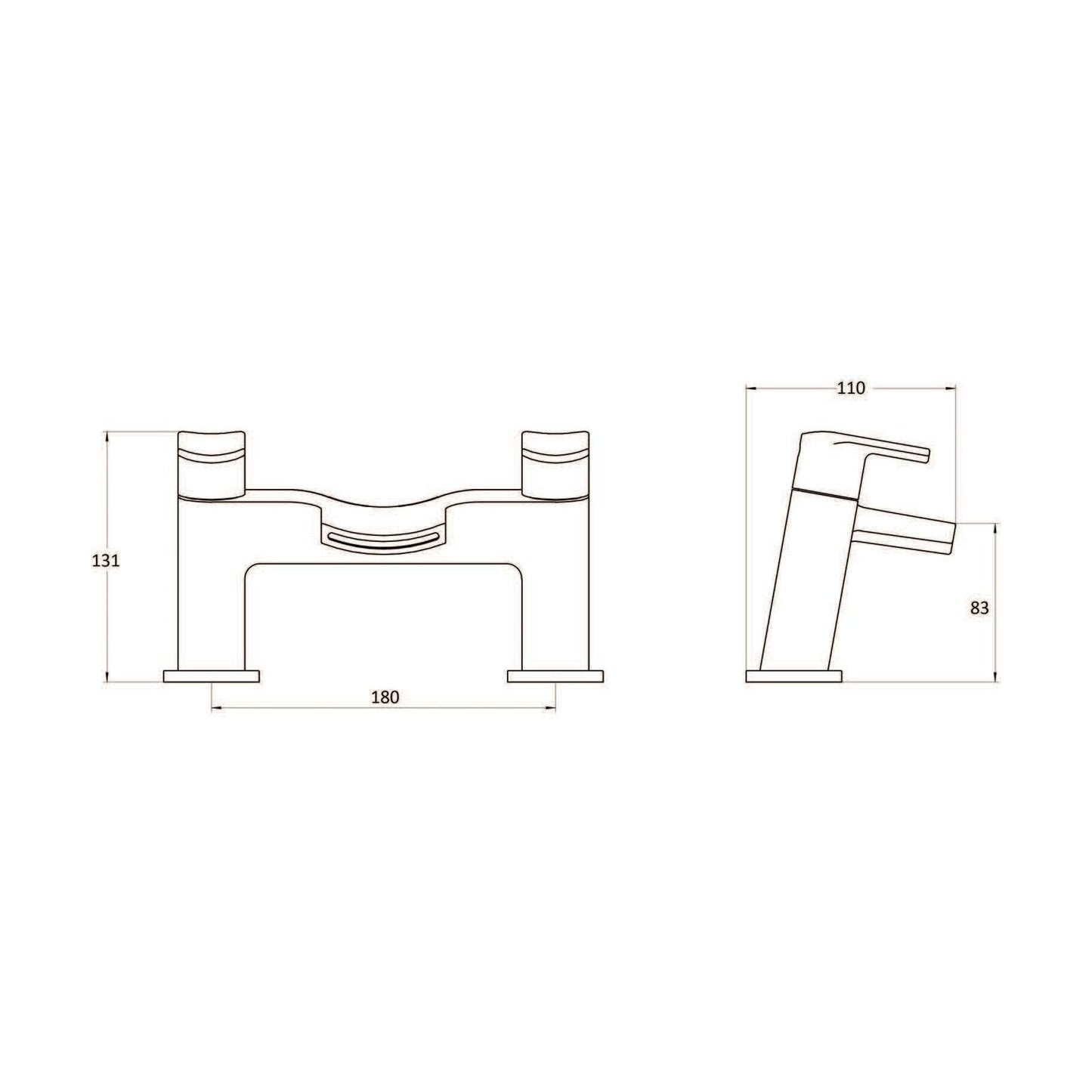 [BTAR353] Modern Deck Mounted Bath Filler Tap - Chrome - Technical Drawing