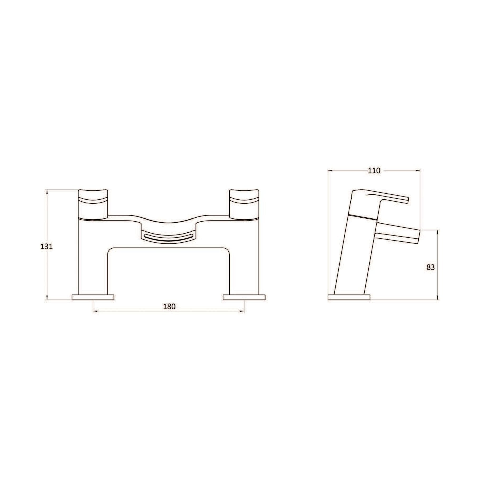 [BTAR353] Modern Deck Mounted Bath Filler Tap - Chrome - Technical Drawing